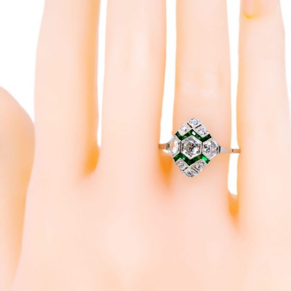 Art Deco Inspired 0.50ct Diamond and Emerald Ring