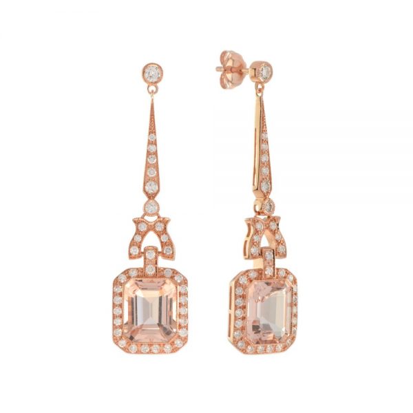 8.33ct Morganite and Diamond Drop Earrings in 18ct Rose Gold