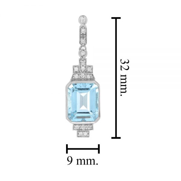 Art Deco Style 8.20ct Emerald Cut Blue Topaz and Diamond Drop Earrings