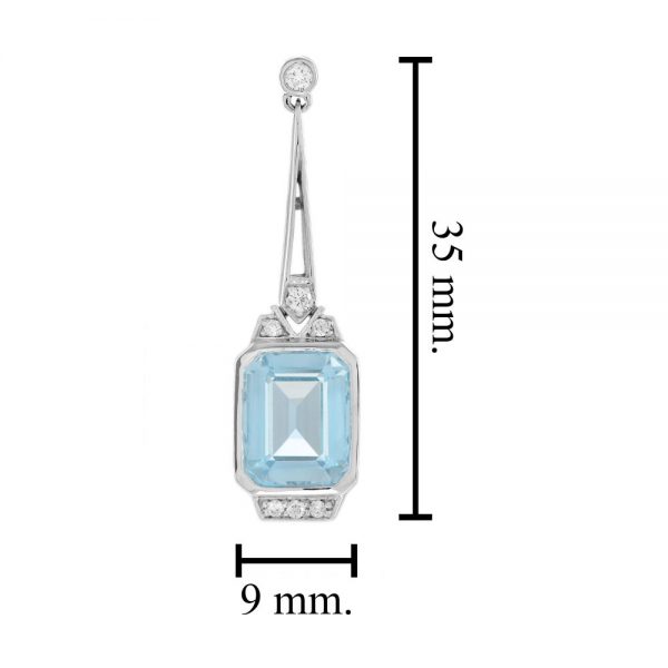 Art Deco Style 8.15ct Emerald Cut Blue Topaz and Diamond Drop Earrings