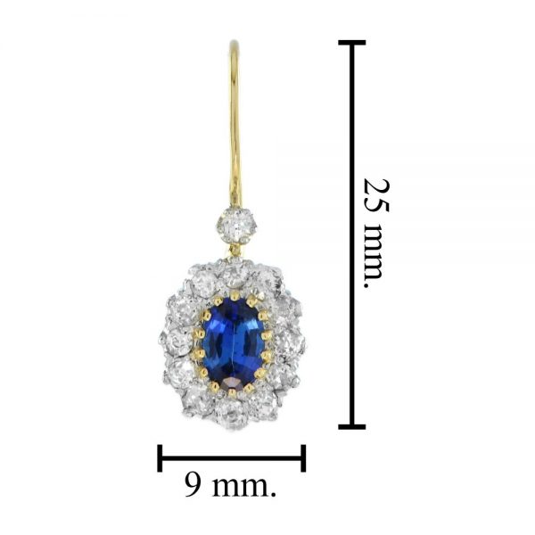 Ceylon Sapphire and Diamond Cluster Drop Earrings