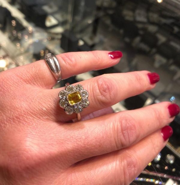 1.25ct Yellow Sapphire and Diamond Floral Cluster Ring
