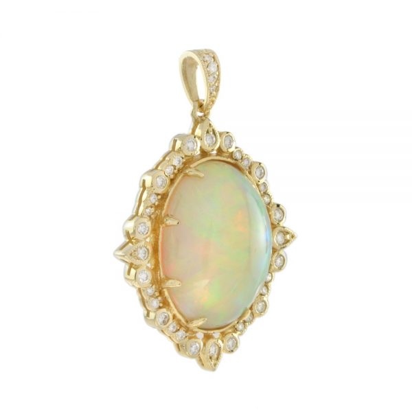 Modern 9.46ct Ethiopian Opal and Diamond Cluster Pendant