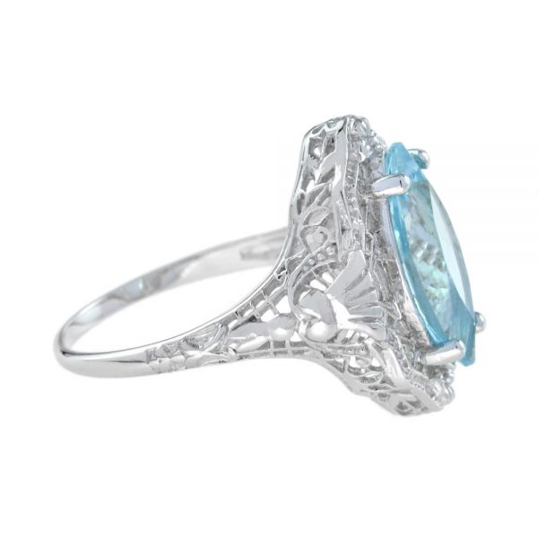 Marquise Cut 3.70ct Blue Topaz Filigree Dress Ring