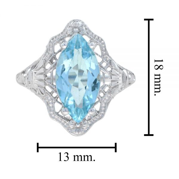 Marquise Cut 3.70ct Blue Topaz Filigree Dress Ring