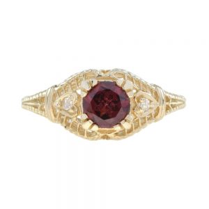 1.10ct Rhodolite Garnet and Diamond Yellow Gold Filigree Ring