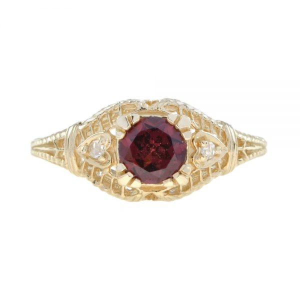 1.10ct Rhodolite Garnet and Diamond Yellow Gold Filigree Ring