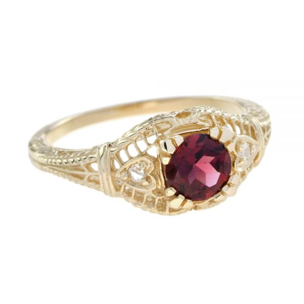 1.10ct Rhodolite Garnet and Diamond Yellow Gold Filigree Ring