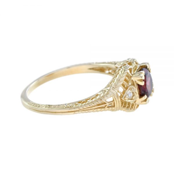 1.10ct Rhodolite Garnet and Diamond Yellow Gold Filigree Ring