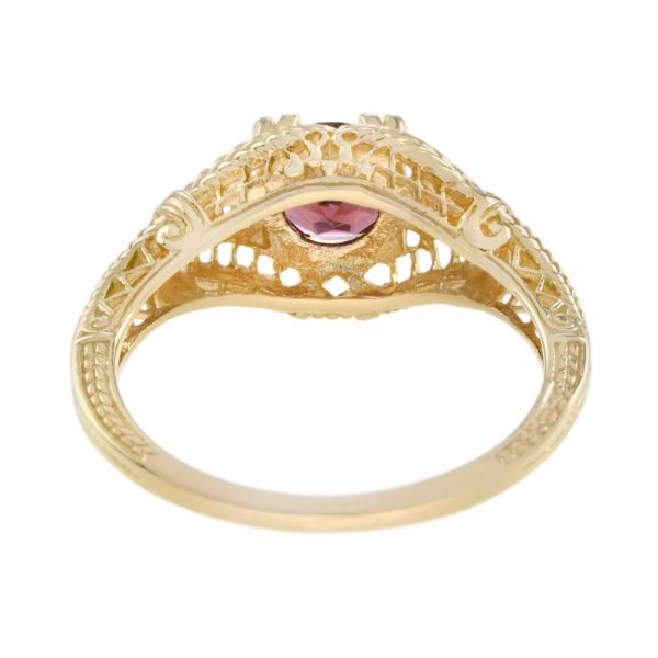 1.10ct Rhodolite Garnet and Diamond Yellow Gold Filigree Ring