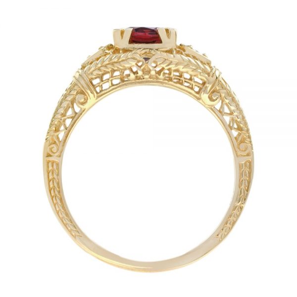 1.10ct Rhodolite Garnet and Diamond Yellow Gold Filigree Ring