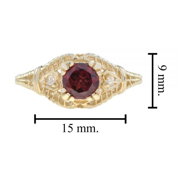 1.10ct Rhodolite Garnet and Diamond Yellow Gold Filigree Ring