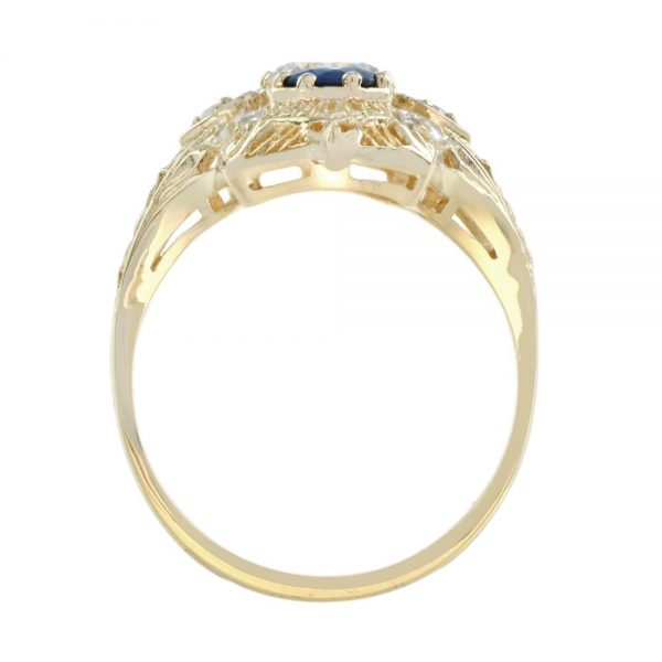 Antique Style Old Cut Diamond and Sapphire Three Stone Plaque Ring