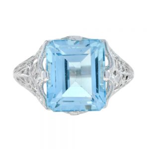 5.70ct Emerald Cut Blue Topaz Filigree Cocktail Ring