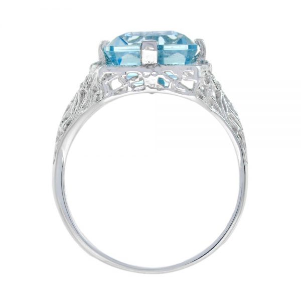 5.70ct Emerald Cut Blue Topaz Filigree Cocktail Ring