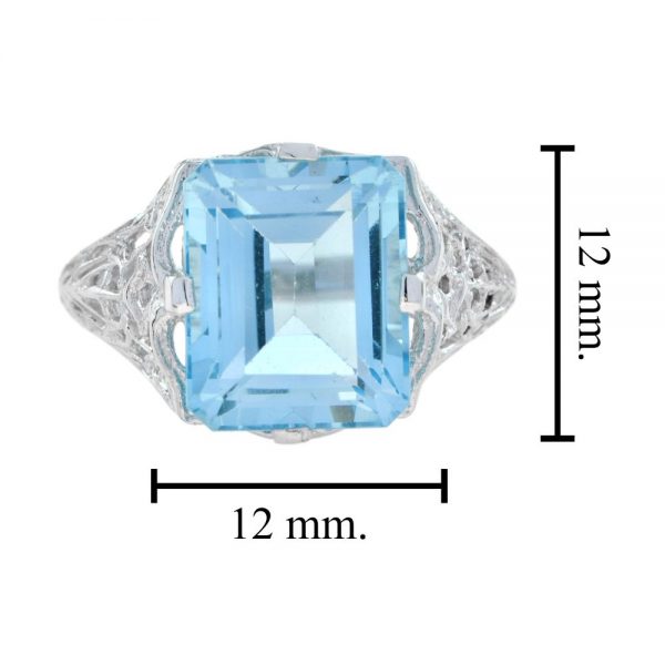 5.70ct Emerald Cut Blue Topaz Filigree Cocktail Ring