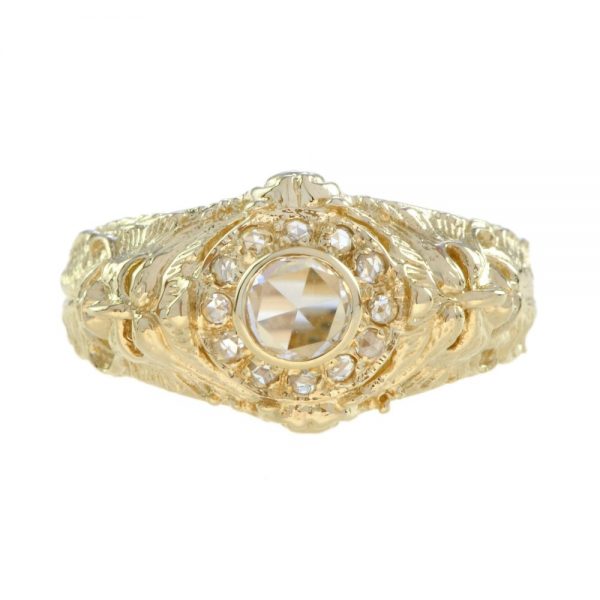 Antique Style Rose Cut Diamond Ornate Domed Ring