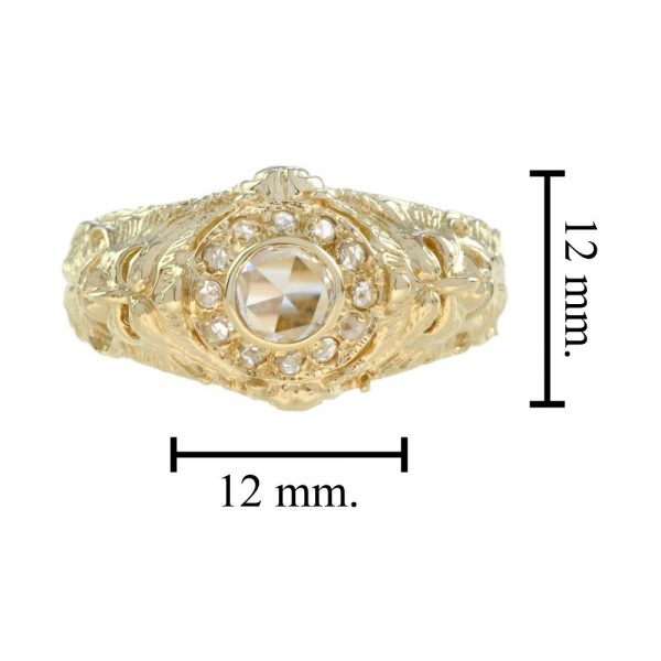 Antique Style Rose Cut Diamond Ornate Domed Ring