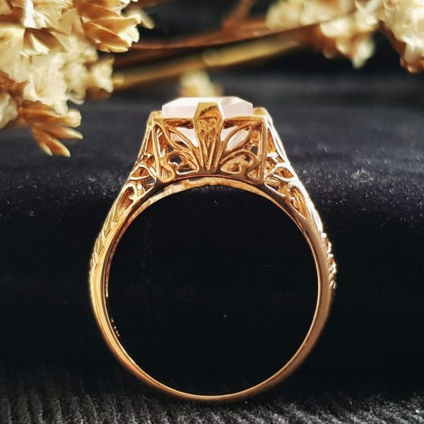 1.90ct Square Shaped Rose Quartz and Rose Gold Filigree Ring