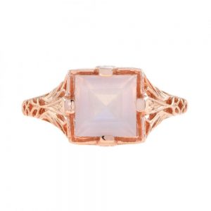 1.90ct Square Shaped Rose Quartz and Rose Gold Filigree Ring