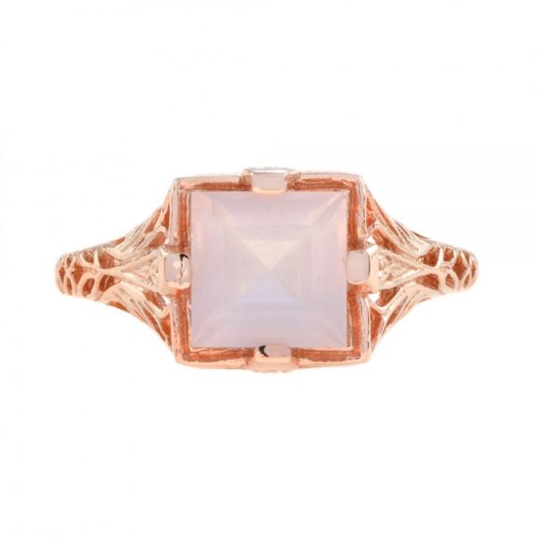 1.90ct Square Shaped Rose Quartz and Rose Gold Filigree Ring