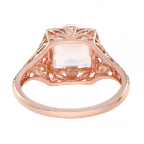 1.90ct Square Shaped Rose Quartz and Rose Gold Filigree Ring