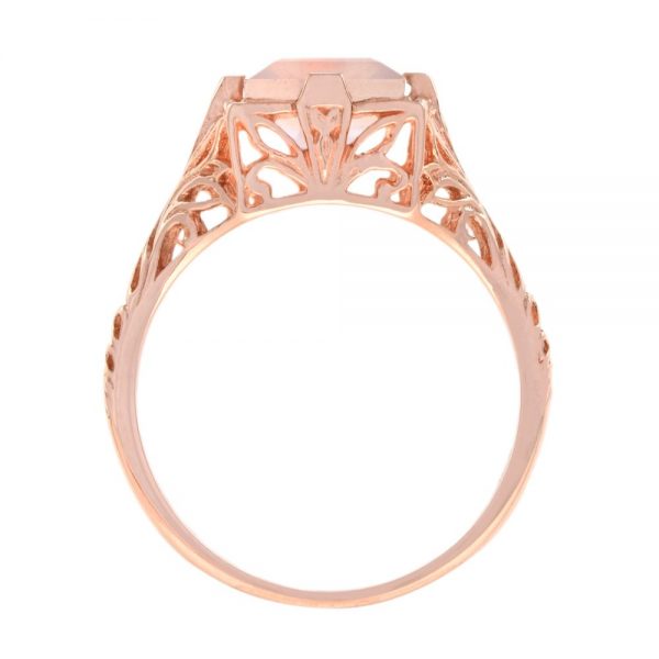 1.90ct Square Shaped Rose Quartz and Rose Gold Filigree Ring