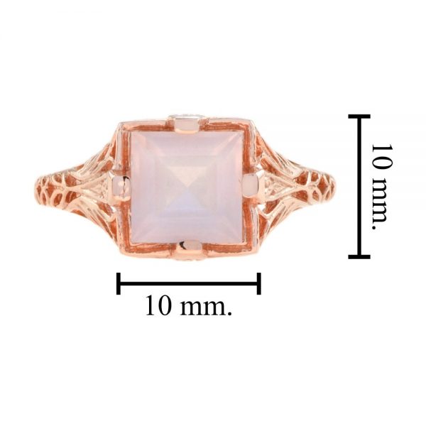 1.90ct Square Shaped Rose Quartz and Rose Gold Filigree Ring