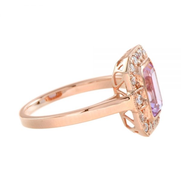 2ct Emerald Cut Pink Sapphire and Diamond Cluster Ring in 18ct Rose Gold