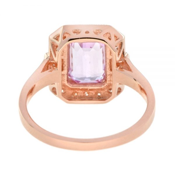 2ct Emerald Cut Pink Sapphire and Diamond Cluster Ring in 18ct Rose Gold