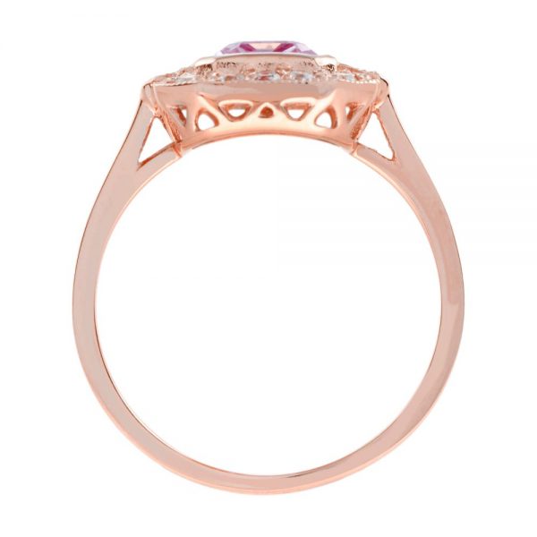 2ct Emerald Cut Pink Sapphire and Diamond Cluster Ring in 18ct Rose Gold