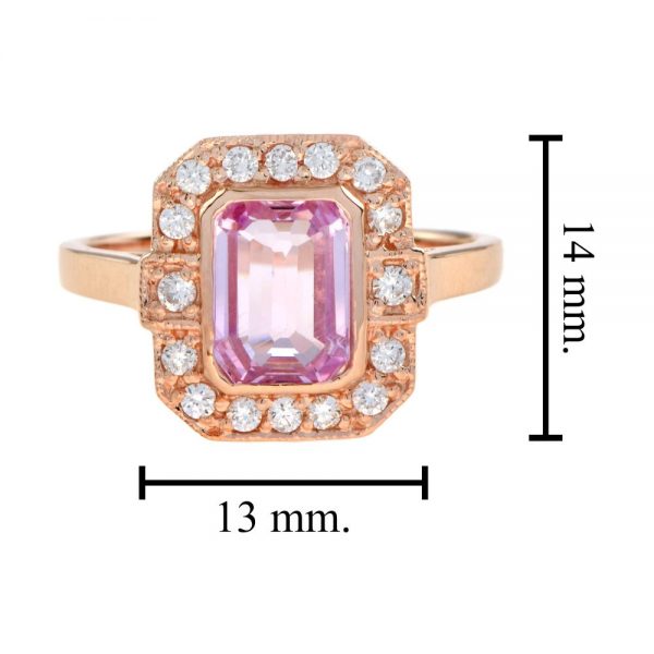 2ct Emerald Cut Pink Sapphire and Diamond Cluster Ring in 18ct Rose Gold