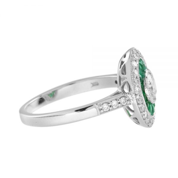 0.40ct Diamond and Emerald Oval Cluster Target Ring