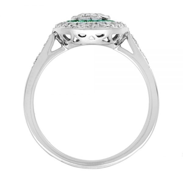 0.40ct Diamond and Emerald Oval Cluster Target Ring