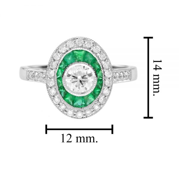 0.40ct Diamond and Emerald Oval Cluster Target Ring