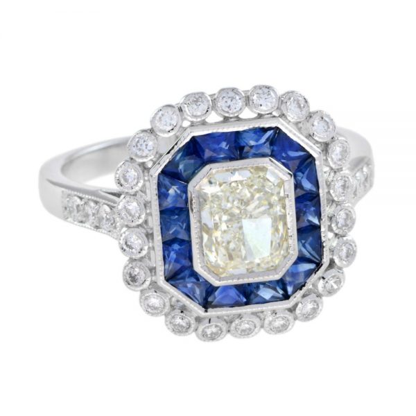 Contemporary 1.04ct Diamond and Sapphire Target Cluster Ring