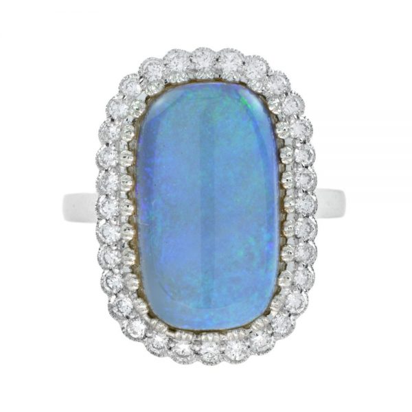 5.2ct Australian Opal and Diamond Halo Cluster Dress Ring