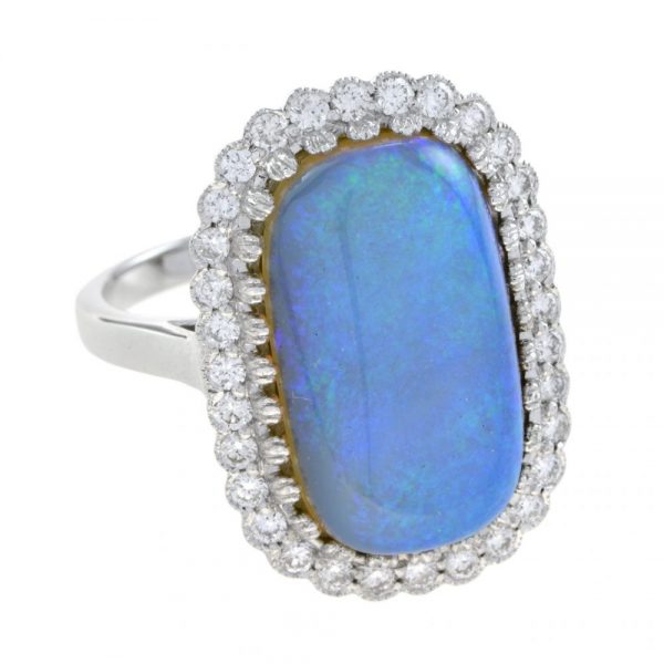 5.2ct Australian Opal and Diamond Halo Cluster Dress Ring