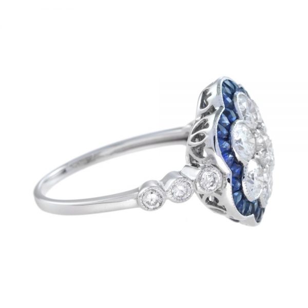 Contemporary Sapphire and Diamond Flower Cluster Ring in 18ct White Gold