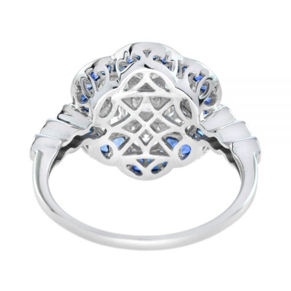 Contemporary Sapphire and Diamond Flower Cluster Ring in 18ct White Gold