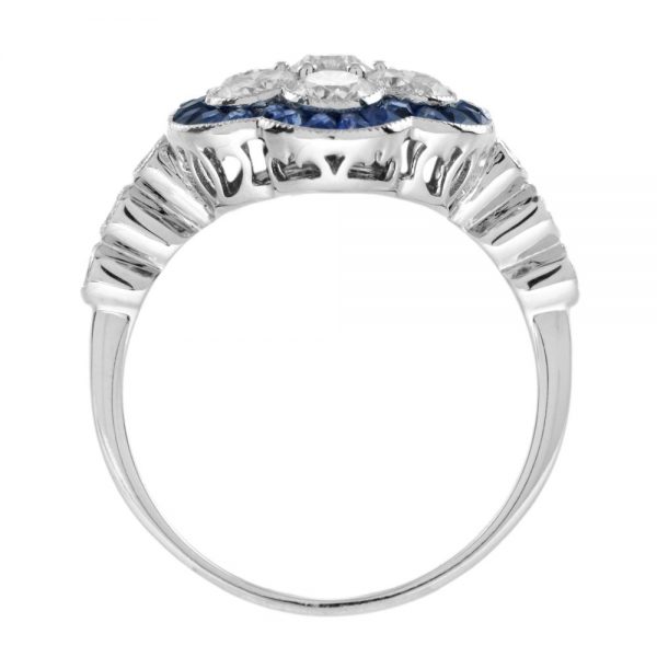 Contemporary Sapphire and Diamond Flower Cluster Ring in 18ct White Gold