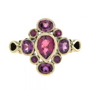 Pink Tourmaline with Ruby and Rhodolite Cluster Ring