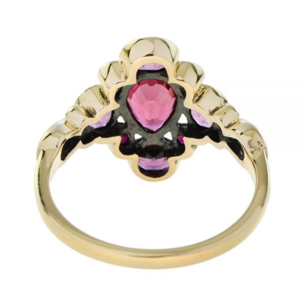 Pink Tourmaline with Ruby and Rhodolite Cluster Ring