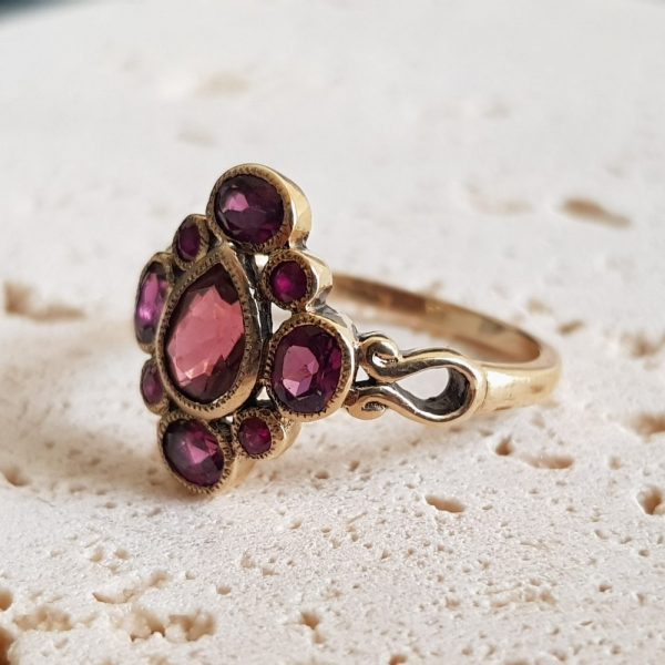 Pink Tourmaline with Ruby and Rhodolite Cluster Ring