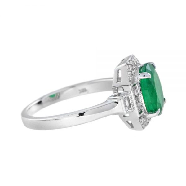 Contemporary Emerald and Diamond Cluster Ring