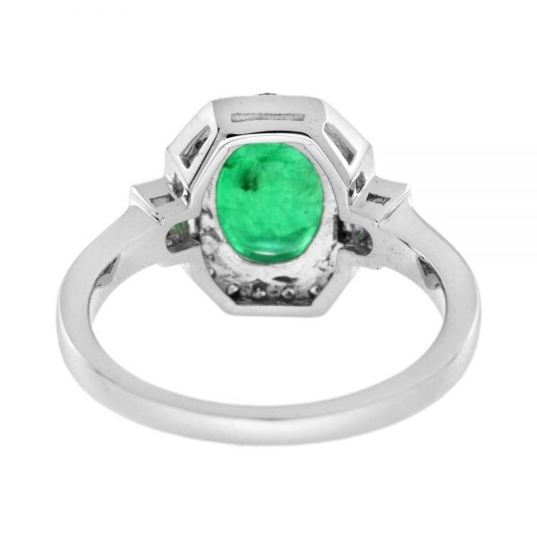 Contemporary 1.70ct Oval Cabochon Emerald and Diamond Cluster Ring