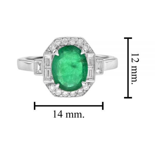 Contemporary 1.70ct Oval Cabochon Emerald and Diamond Cluster Ring