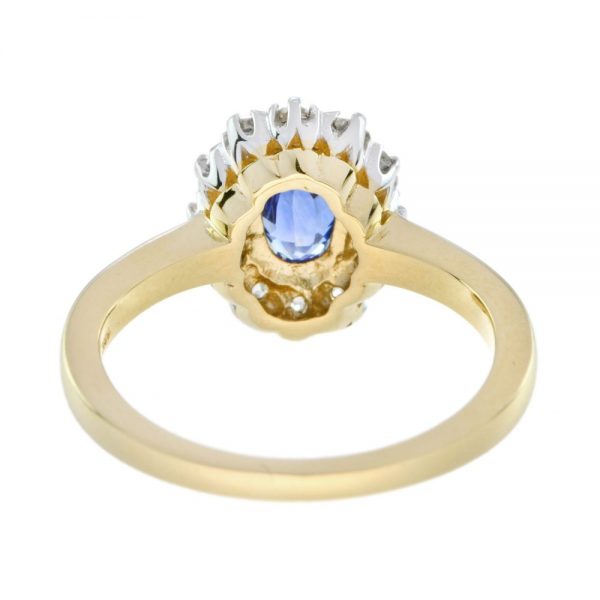 0.85ct Ceylon Sapphire and Diamond Oval Cluster Ring