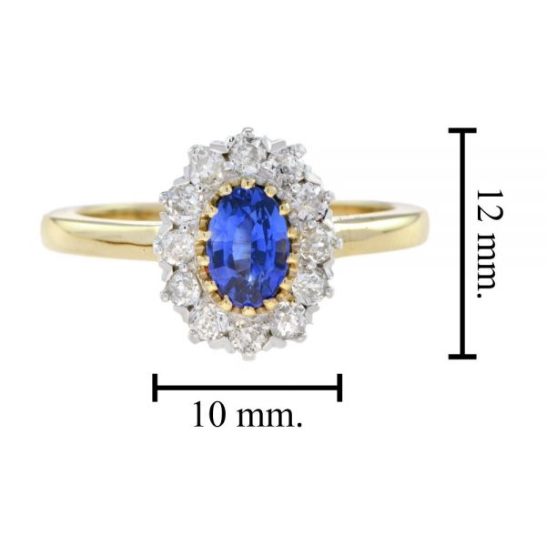 0.85ct Ceylon Sapphire and Diamond Oval Cluster Ring