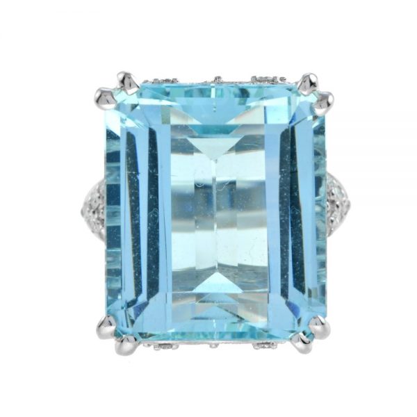 24.55ct Aquamarine and Diamond Cocktail Ring in 18ct White Gold